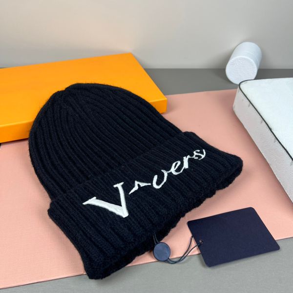 designer beanie Solid Color Embroidery Knit hat exquisite Luxury Hat trend autumn winter wool Elegance versatile temperament Casual fashion warm